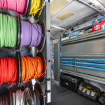 photo of the inside of a work van with wire and cable organization system